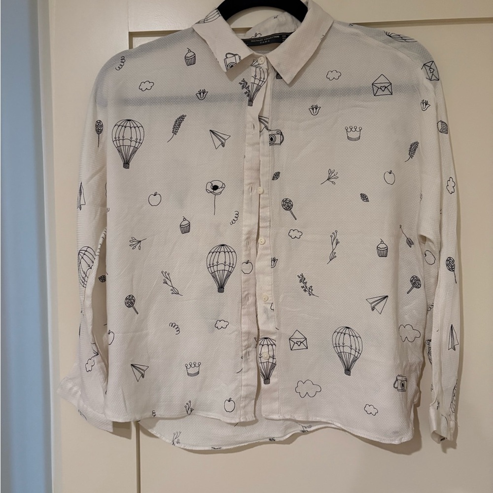 Zara White Shirt with Black Graphic Print